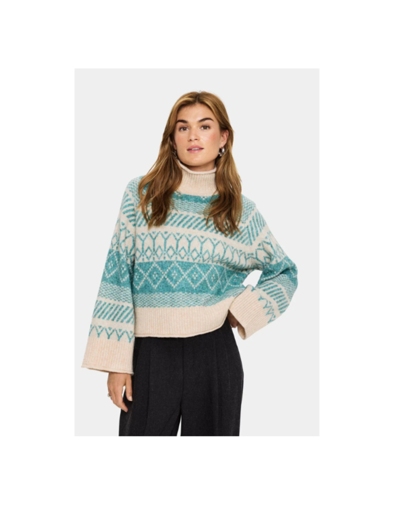 Saint Tropez Micha Knit Sweater in Aqua Haze Melange by Saint Tropez