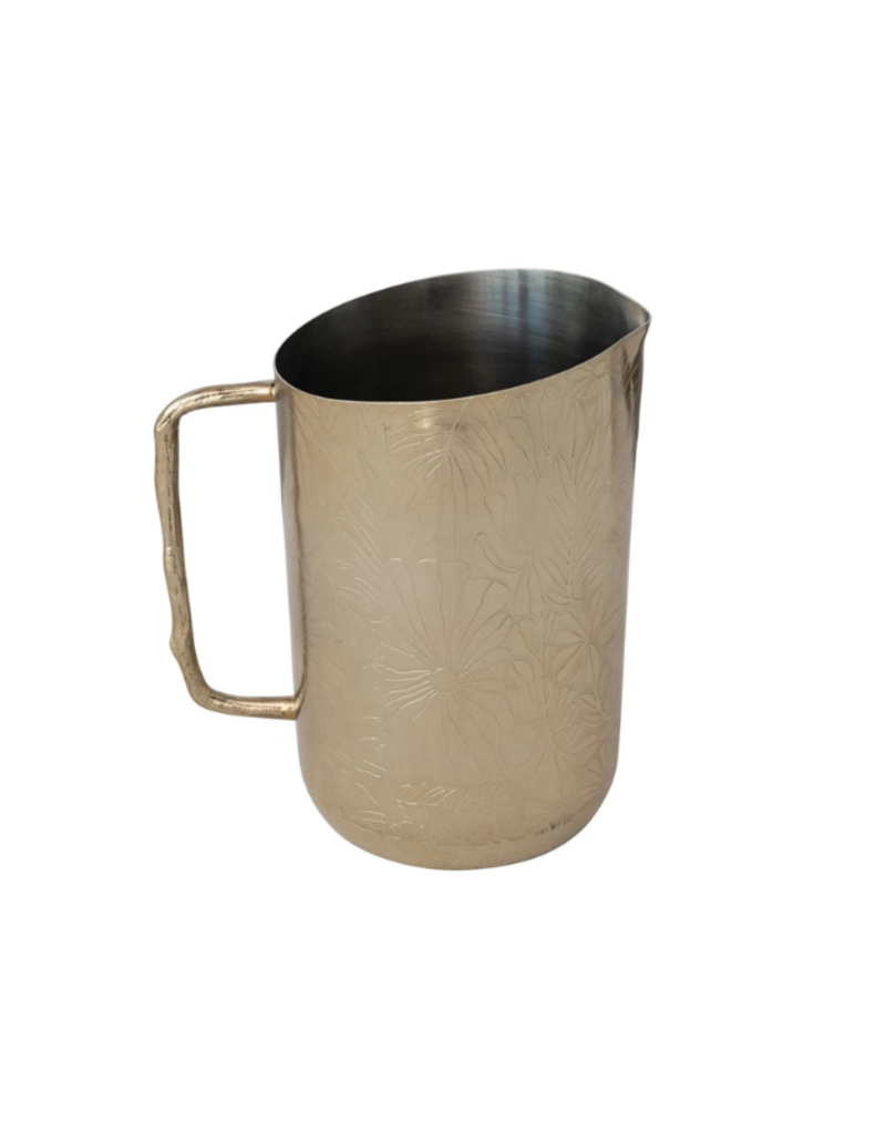 Creative Co-Op Brass Etched Flower Pitcher