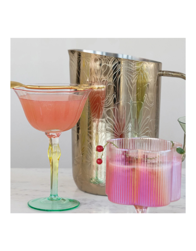 Creative Co-Op Brass Etched Flower Pitcher