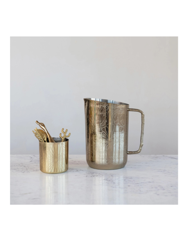 Creative Co-Op Brass Etched Flower Pitcher