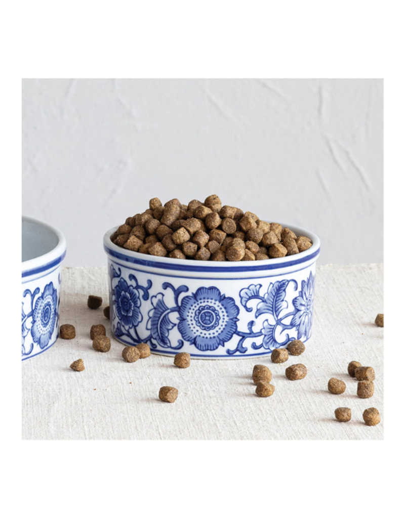 Creative Co-Op Blue & White Pet Bowl Small