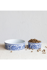 Creative Co-Op Blue & White Pet Bowl Large