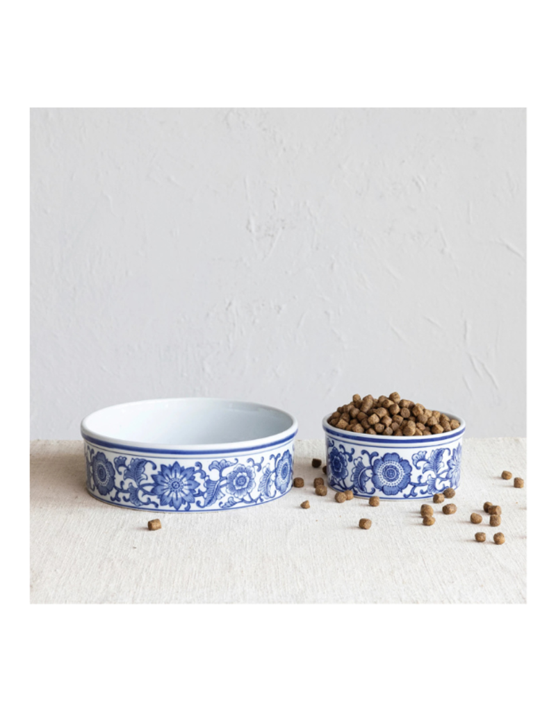 Creative Co-Op Blue & White Pet Bowl Large