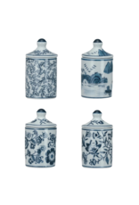 Creative Co-Op Blue & White Hand-Painted Spice Jar Assorted