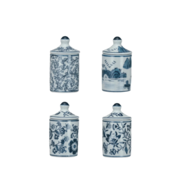 Creative Co-Op Blue & White Hand-Painted Spice Jar Assorted