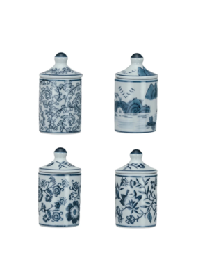 Creative Co-Op Blue & White Hand-Painted Spice Jar Assorted