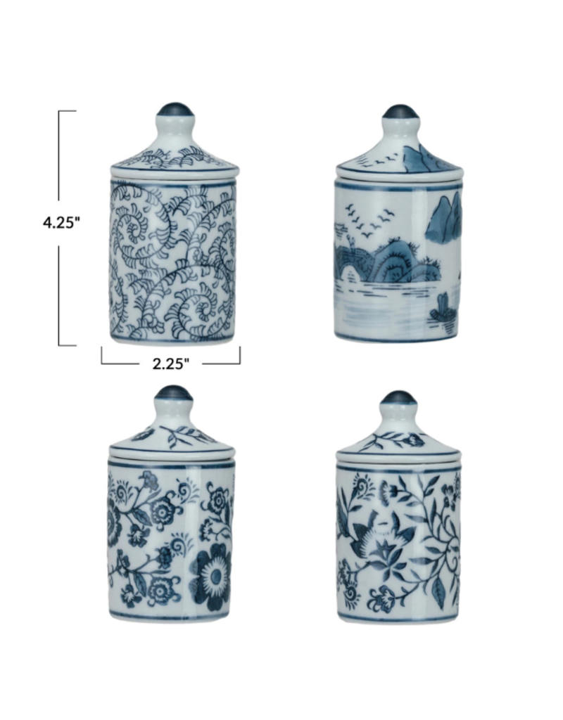 Creative Co-Op Blue & White Hand-Painted Spice Jar Assorted