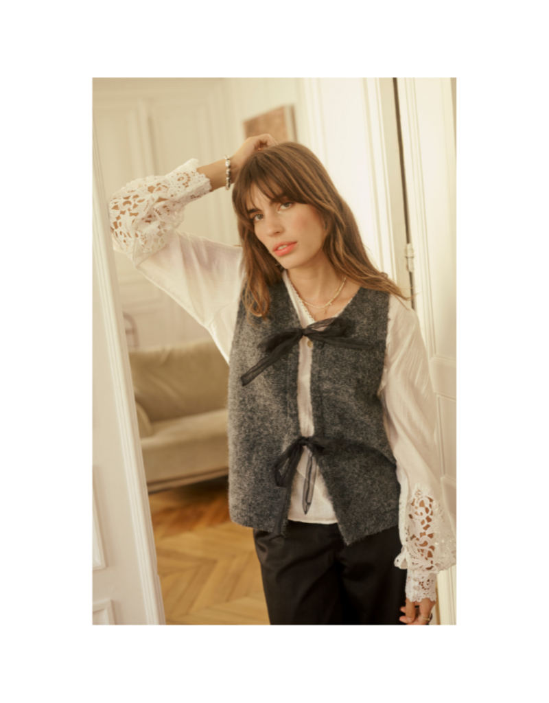 Cream Bulp Knit Vest in Dark Grey Melange by Cream