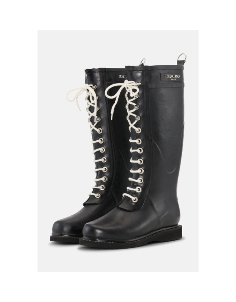 Ilse Jacobsen Tall Rubber Lace-Up Rainboots in Black by Ilse Jacobsen