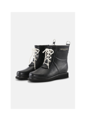 Ilse Jacobsen Short Rubber Lace-Up Rainboots in Black by Ilse Jacobsen