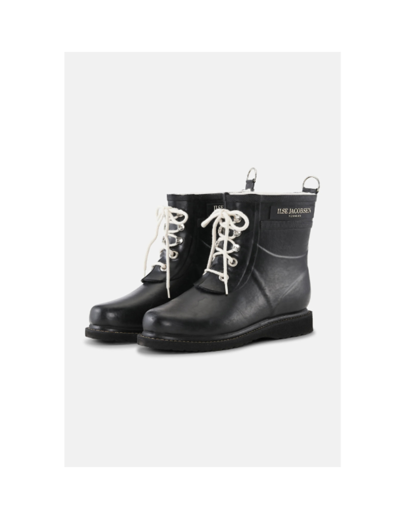 Ilse Jacobsen Short Rubber Lace-Up Rainboots in Black by Ilse Jacobsen