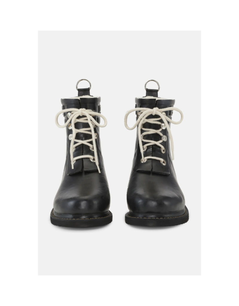 Ilse Jacobsen Short Rubber Lace-Up Rainboots in Black by Ilse Jacobsen