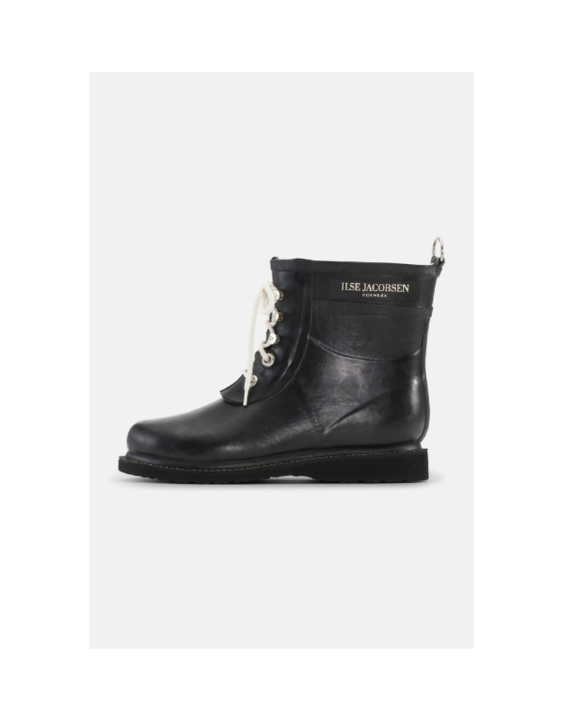 Ilse Jacobsen Short Rubber Lace-Up Rainboots in Black by Ilse Jacobsen