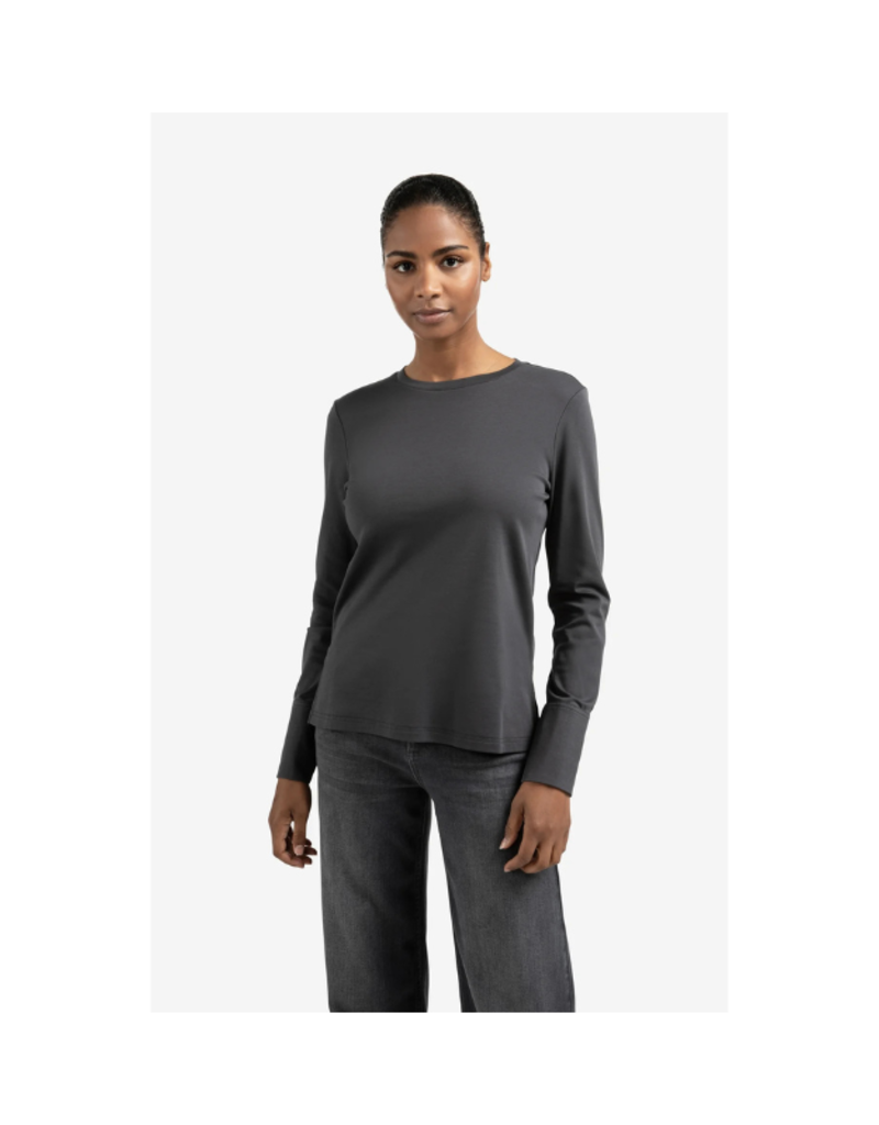 YAYA Longsleeve Jersey Top in Oyster Black by YAYA