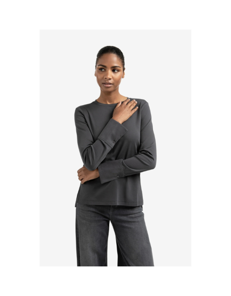 YAYA Longsleeve Jersey Top in Oyster Black by YAYA