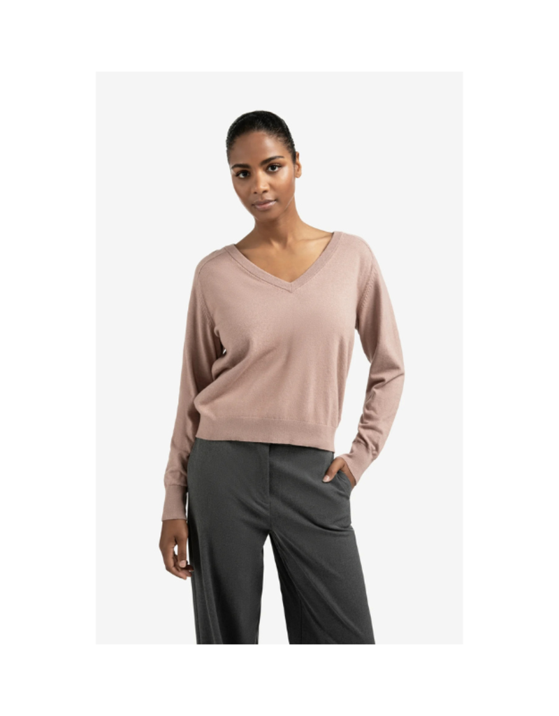 YAYA Double V-Neck Sweater in Blush Pink by YAYA