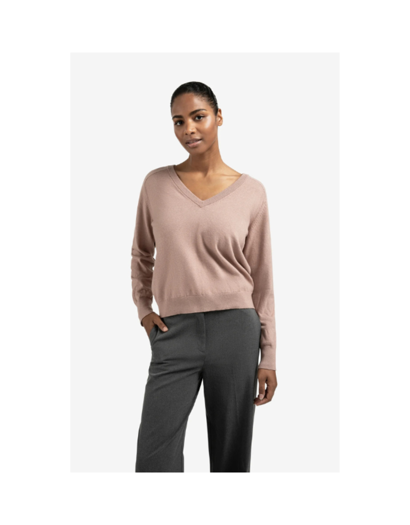 YAYA Double V-Neck Sweater in Blush Pink by YAYA