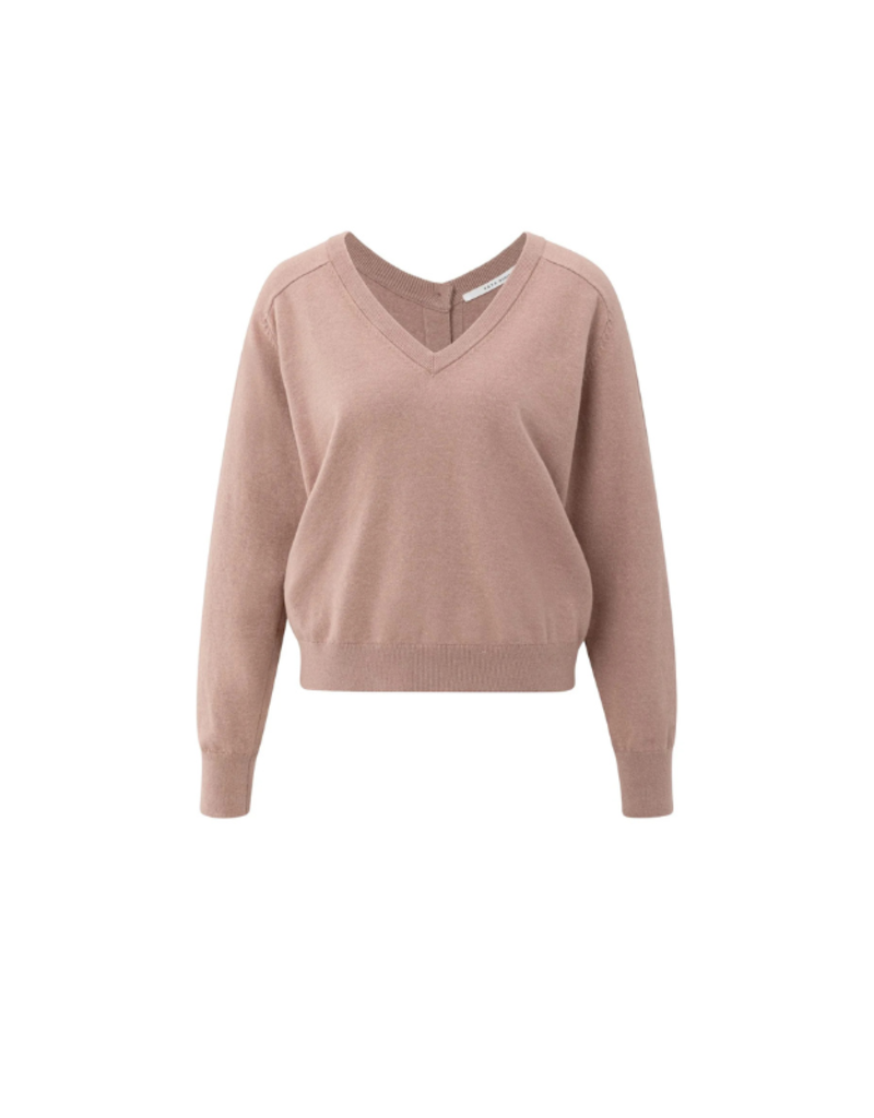 YAYA Double V-Neck Sweater in Blush Pink by YAYA