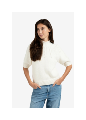 YAYA Cable Short Sleeve Sweater in Off White by YAYA