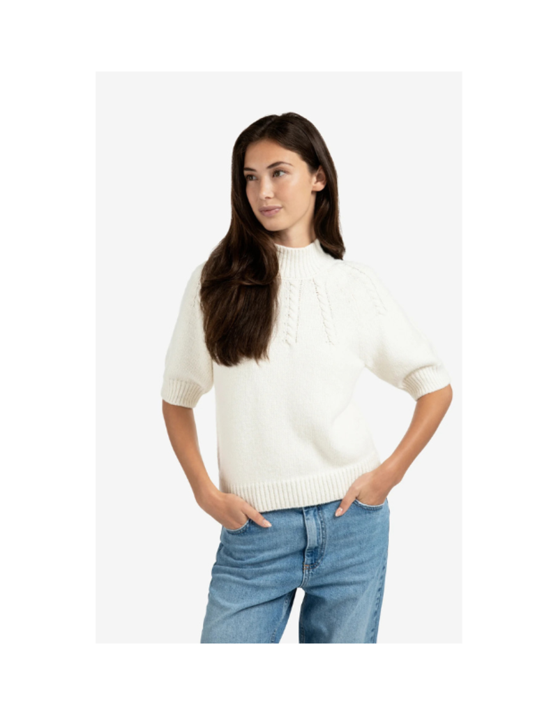 YAYA Cable Short Sleeve Sweater in Off White by YAYA
