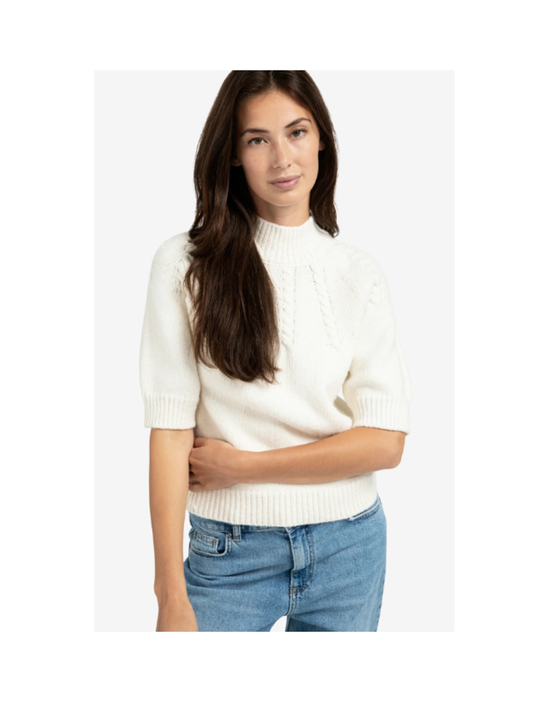 YAYA Cable Short Sleeve Sweater in Off White by YAYA