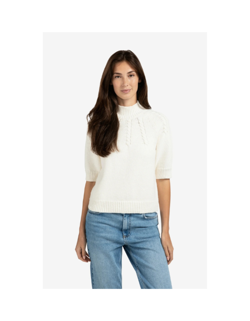 YAYA Cable Short Sleeve Sweater in Off White by YAYA