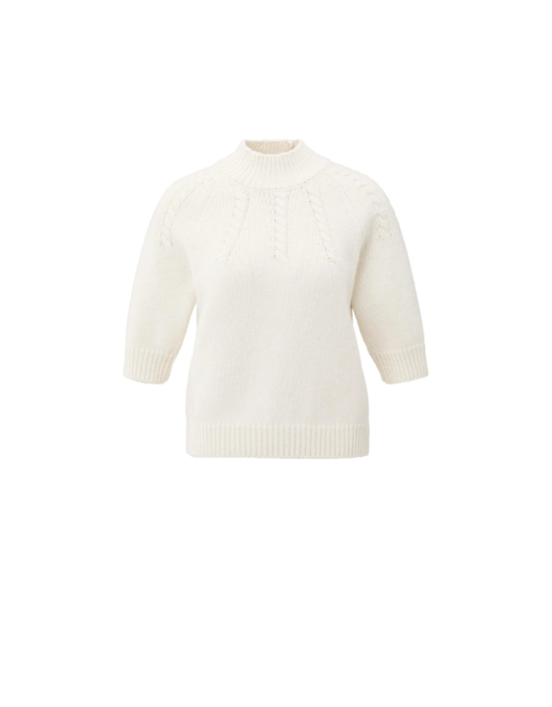 YAYA Cable Short Sleeve Sweater in Off White by YAYA
