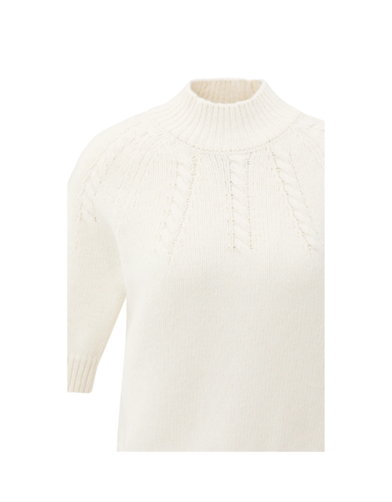 YAYA Cable Short Sleeve Sweater in Off White by YAYA