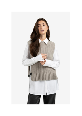 YAYA Rib Stitch Vest in Brownish Grey Melange by YAYA