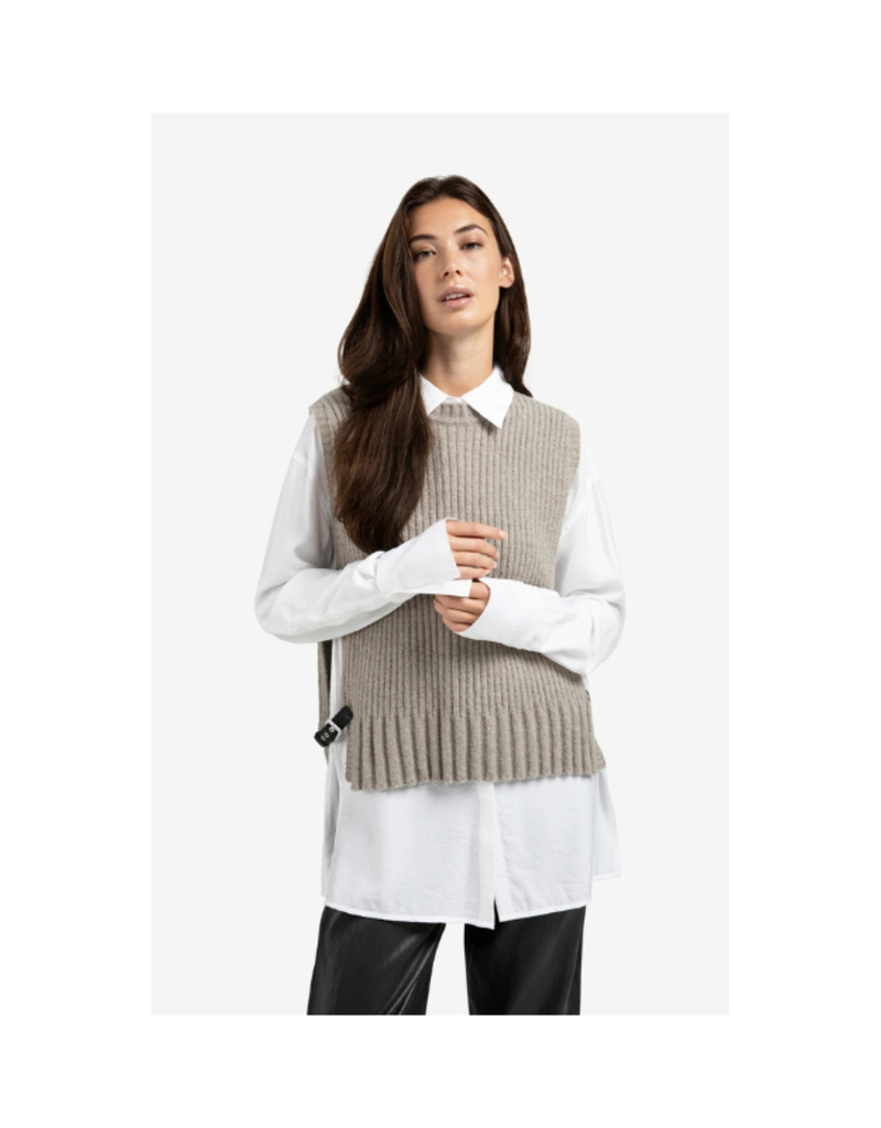 YAYA Rib Stitch Vest in Brownish Grey Melange by YAYA
