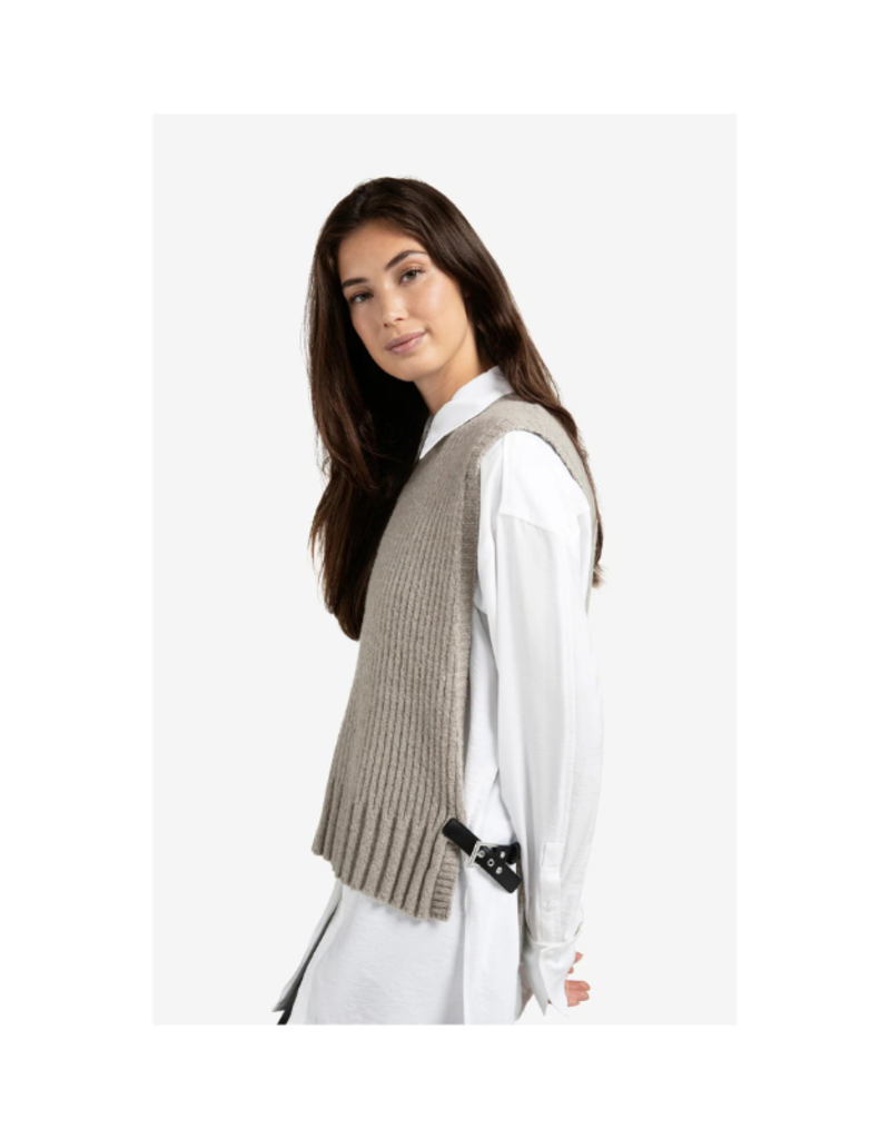 YAYA Rib Stitch Vest in Brownish Grey Melange by YAYA