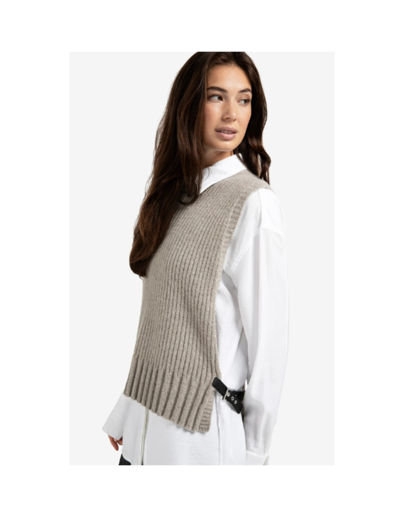 YAYA Rib Stitch Vest in Brownish Grey Melange by YAYA