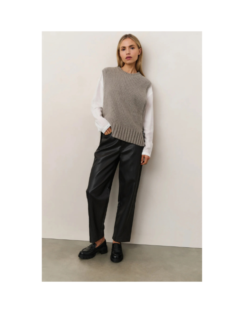 YAYA Rib Stitch Vest in Brownish Grey Melange by YAYA