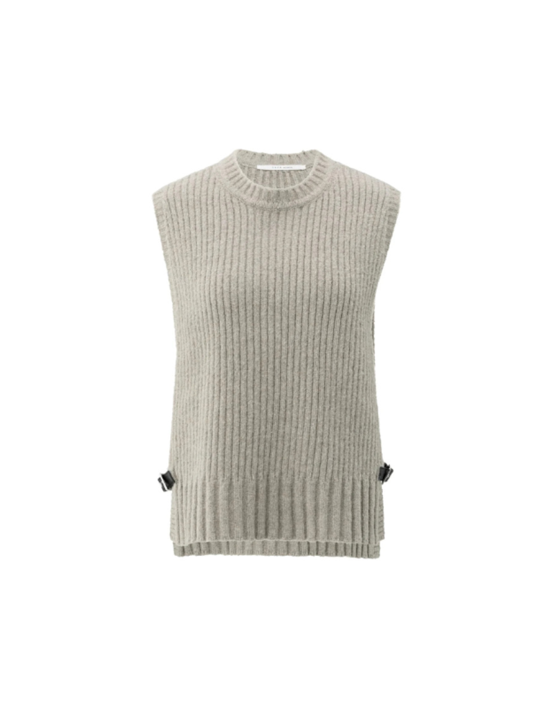 YAYA Rib Stitch Vest in Brownish Grey Melange by YAYA