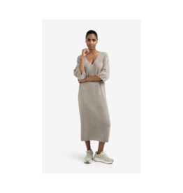 YAYA V-Neck Short Sleeve Knit Dress in Brownish Grey by YAYA