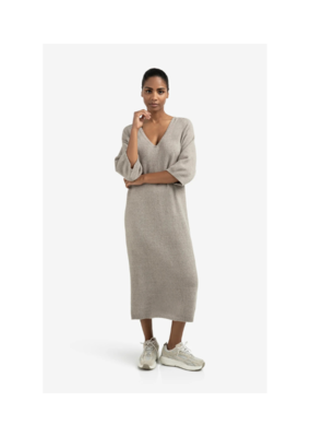 YAYA V-Neck Short Sleeve Knit Dress in Brownish Grey by YAYA