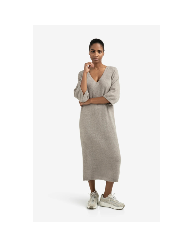 YAYA V-Neck Short Sleeve Knit Dress in Brownish Grey by YAYA