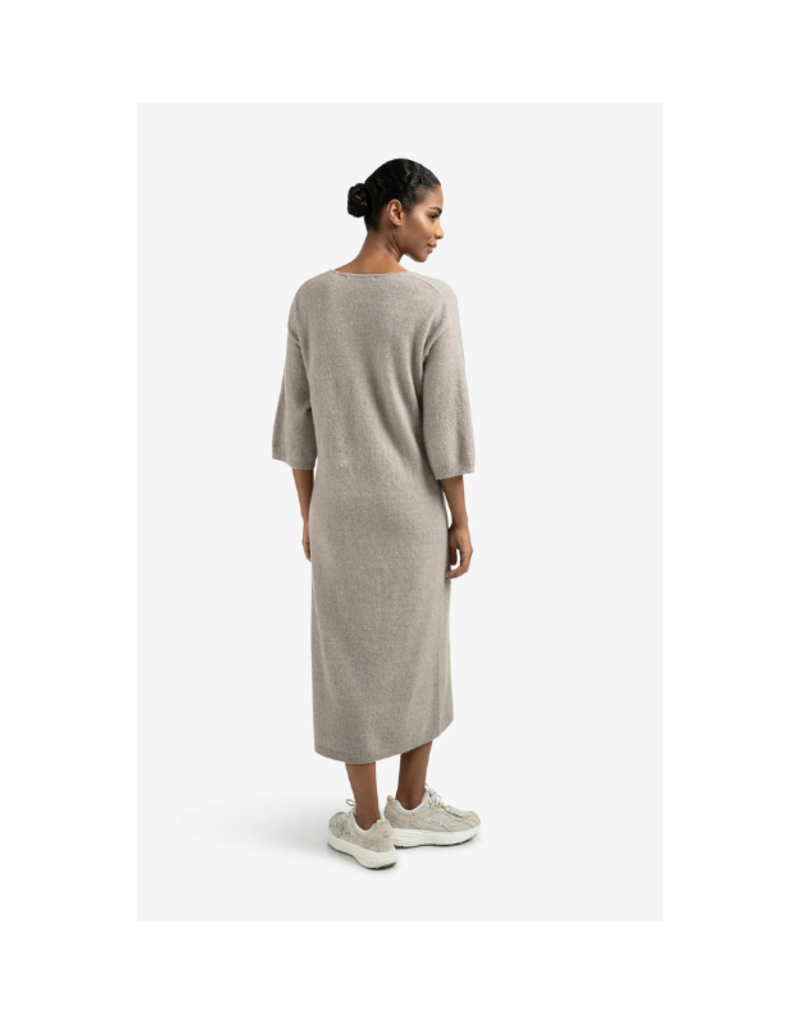 YAYA V-Neck Short Sleeve Knit Dress in Brownish Grey by YAYA