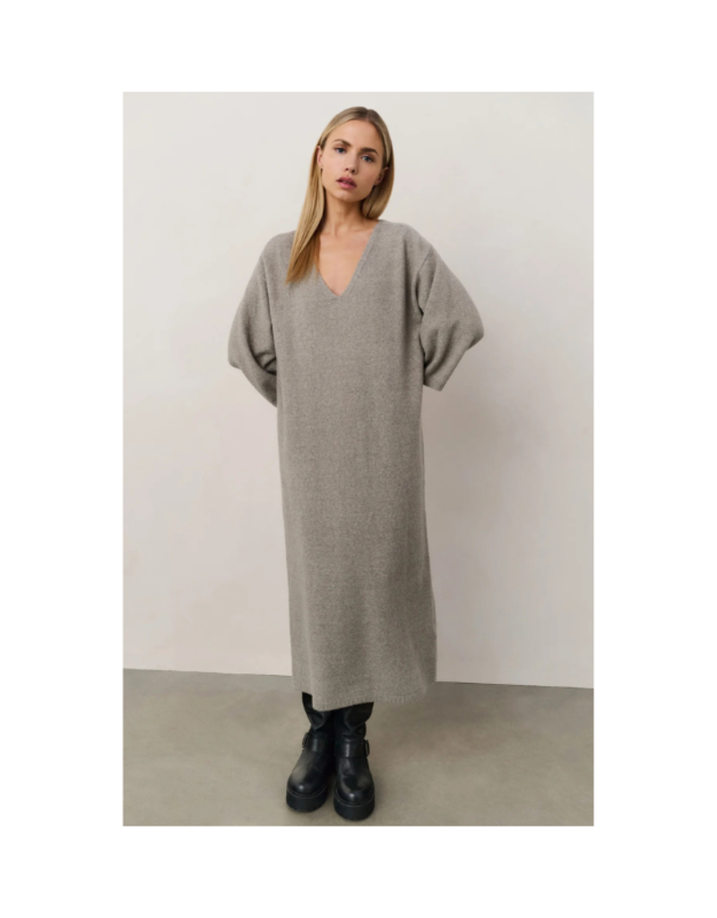 YAYA V-Neck Short Sleeve Knit Dress in Brownish Grey by YAYA