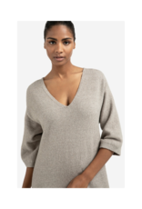 YAYA V-Neck Short Sleeve Knit Dress in Brownish Grey by YAYA