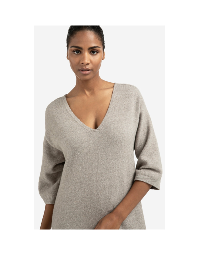 YAYA V-Neck Short Sleeve Knit Dress in Brownish Grey by YAYA