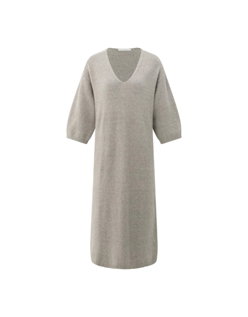 YAYA V-Neck Short Sleeve Knit Dress in Brownish Grey by YAYA
