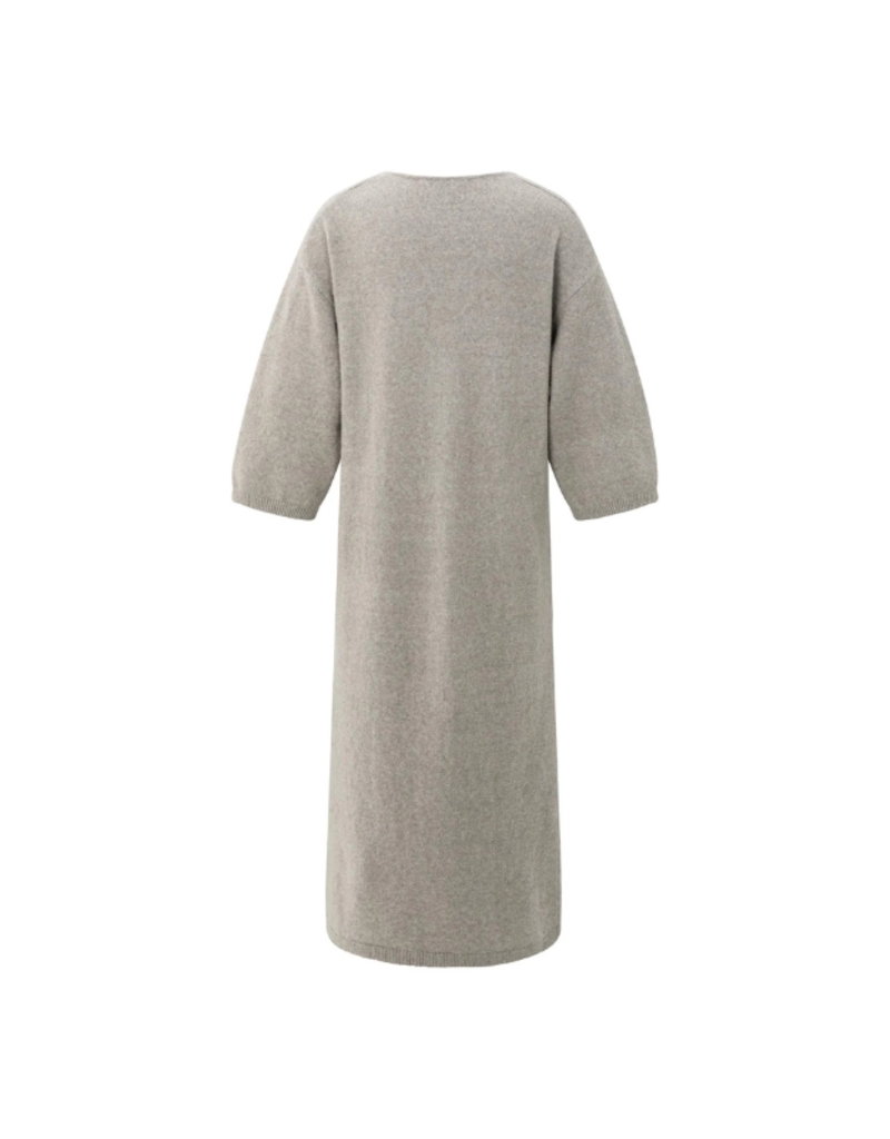 YAYA V-Neck Short Sleeve Knit Dress in Brownish Grey by YAYA