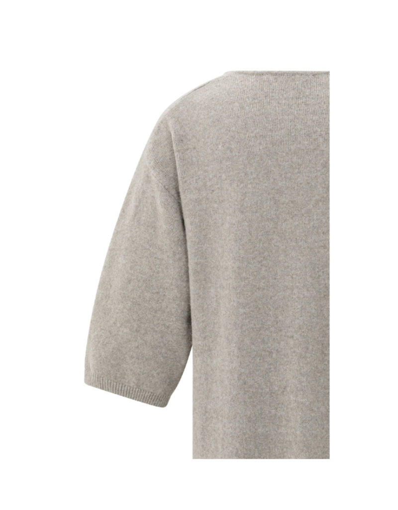 YAYA V-Neck Short Sleeve Knit Dress in Brownish Grey by YAYA