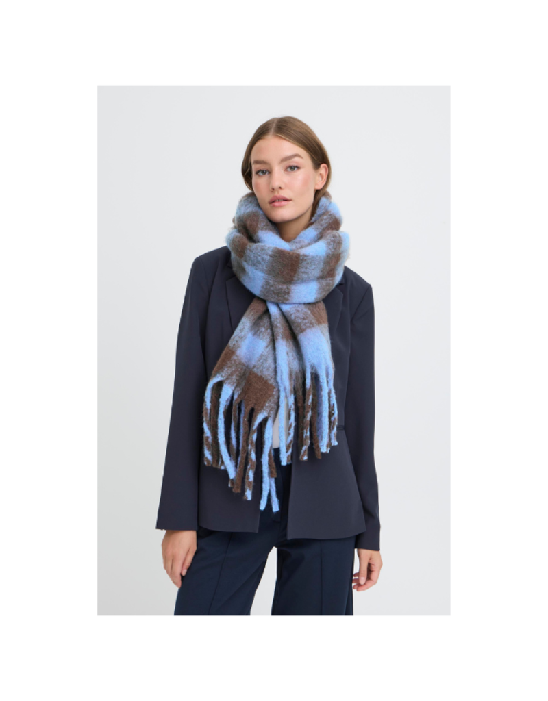 ICHI Manuella Scarf in Blue & Brown Plaid by ICHI