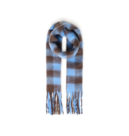 ICHI Manuella Scarf in Blue & Brown Plaid by ICHI