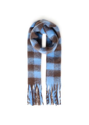 ICHI Manuella Scarf in Blue & Brown Plaid by ICHI