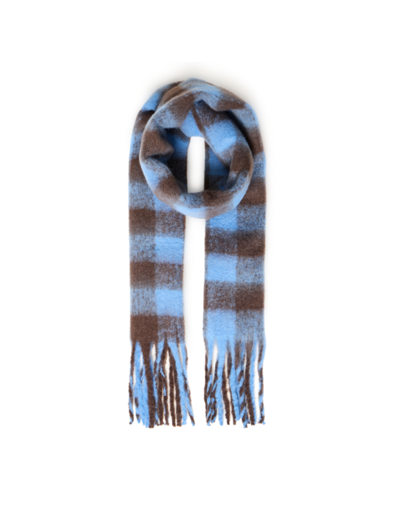 ICHI Manuella Scarf in Blue & Brown Plaid by ICHI