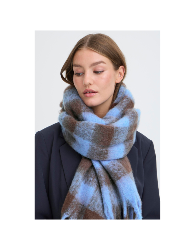 ICHI Manuella Scarf in Blue & Brown Plaid by ICHI