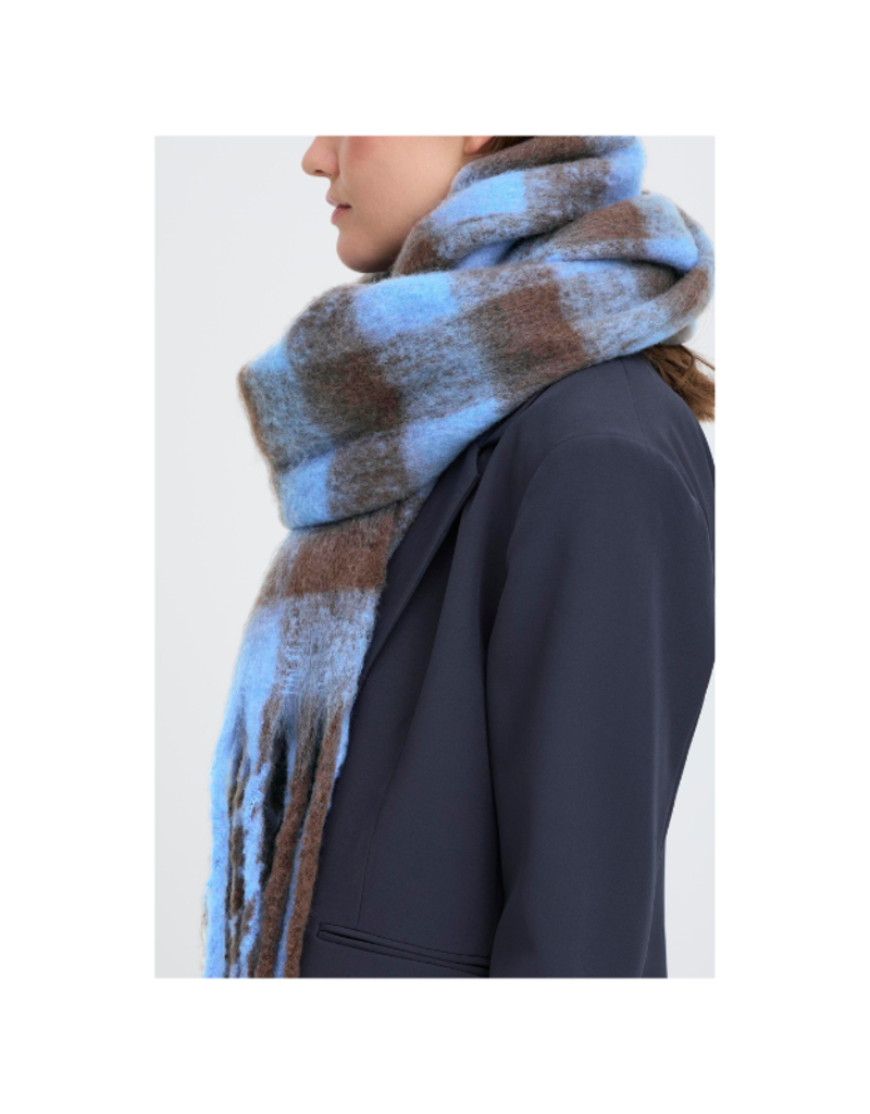 ICHI Manuella Scarf in Blue & Brown Plaid by ICHI
